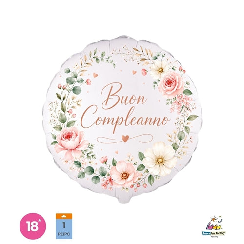 Palloncino foil buon compleanno floreale 18" – 45 cm