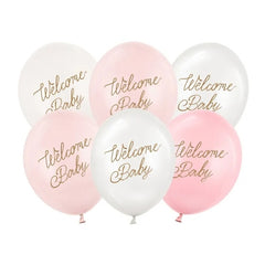 Palloncini 30 cm, welcome baby, mix rosa (1 confezione / 6 pezzi)