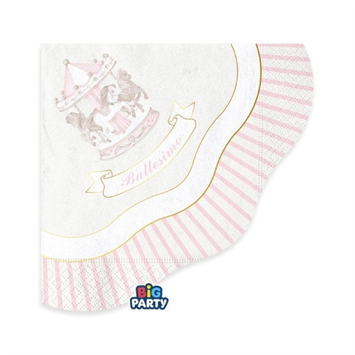 16 tovaglioli 33x33 cm battesimo carillon rosa