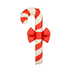 Palloncino in lamina a forma di bastoncino di zucchero con fiocco, 70x131,5 cm, beige e rosso