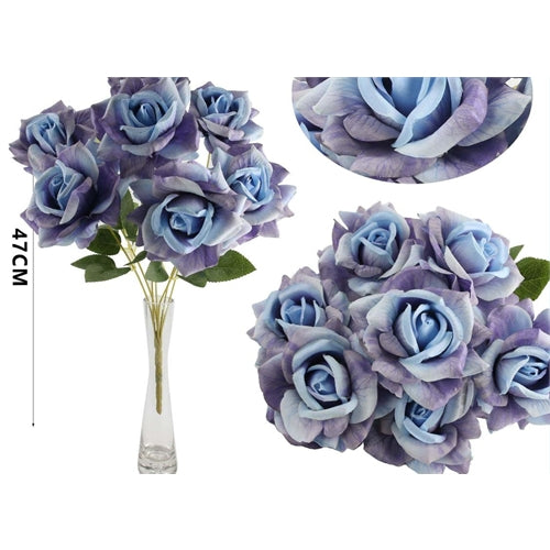 Bouquet rose artificiali blu e lilla h. 47 cm