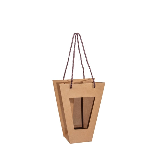 Shopper in carta kraft con finestra trasparente e manici – 20 × 10 × h 26 cm