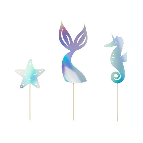 Toppers per torta sirena, iridescente, 24,5 cm 3 pz