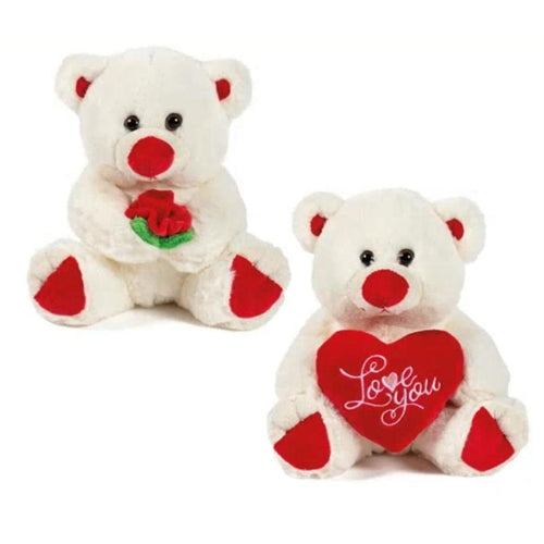 Orso bianco h. 20 cm con cuore e rosa