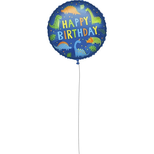 Palloncino foil tondo 18" happy birthday dinosauri