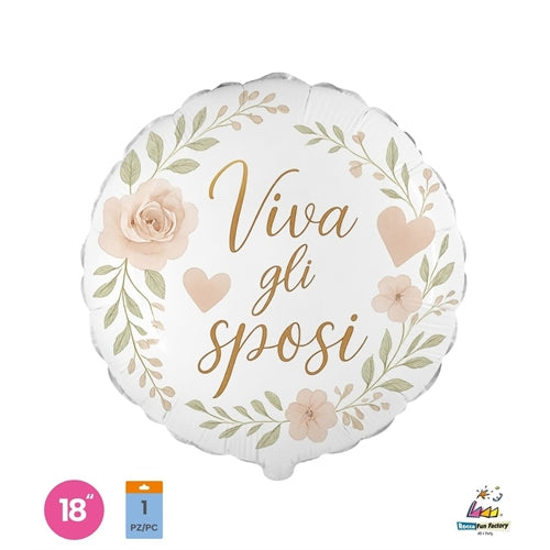 Mylar viva gli sposi romantica rose tondo 18" 1pz