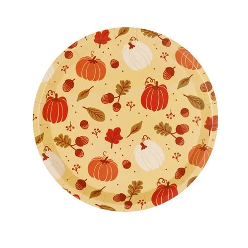 Piatti di carta zucca e ghiande, 23 cm, arancione (1 confezione / 6 pezzi)