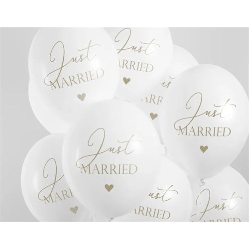 Palloncini da 30 cm, just married, bianco puro pastello (1 confezione / 6 pezzi)