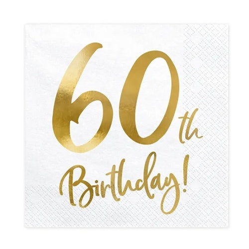 Tovaglioli 60° compleanno, bianchi, 33x33cm
