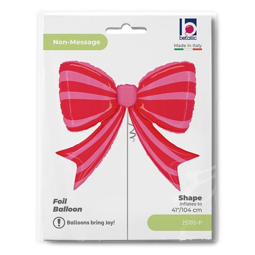 Palloncino in foil 44" super shape fiocco a righe rosso e fucsia