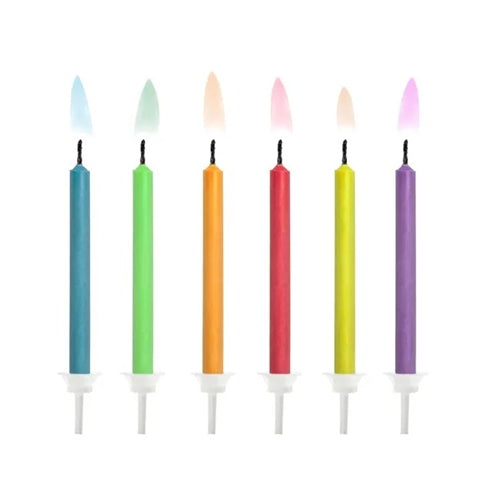 Candele di compleanno fiamme colorate, mix 6 pz