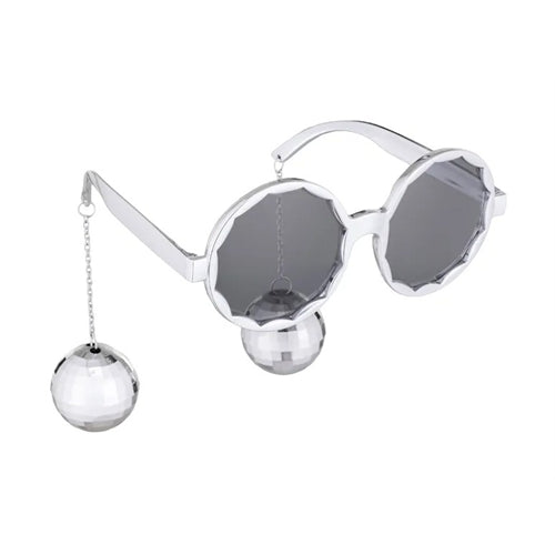 Occhiali party disco con sfere pendenti – argento