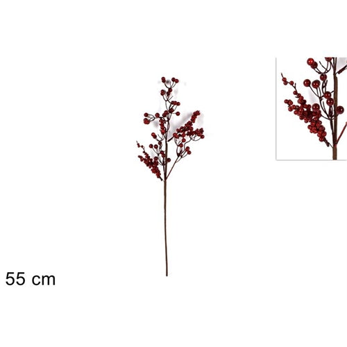 Ramo decorativo natalizio con bacche rosse – h 55 cm