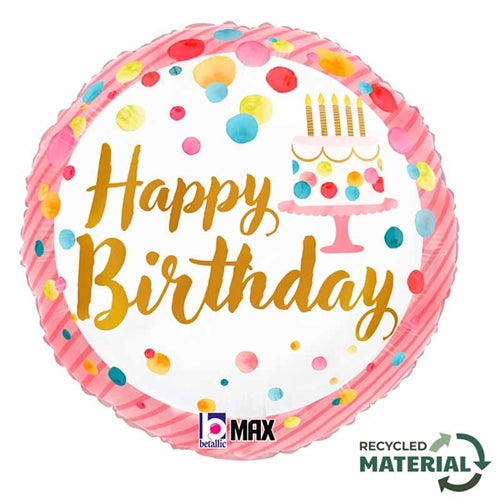Palloncino in foil 18" happy birthday bianco e rosa a pois multicolor