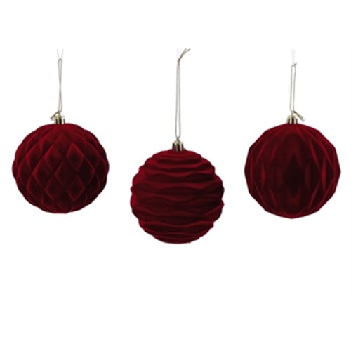Palline di natale rosso bordeaux in velluto – ø 10 cm – fantasie assortite