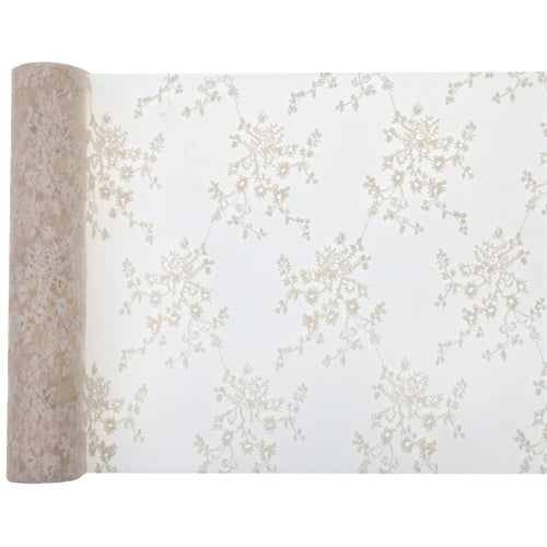 Runner in tulle ricamato avorio – 25 cm × 2,5 m