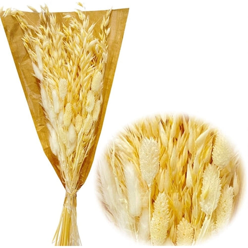 Bouquet di fiori secchi decorativi naturali h.74 cm– mix avorio e grano dorato