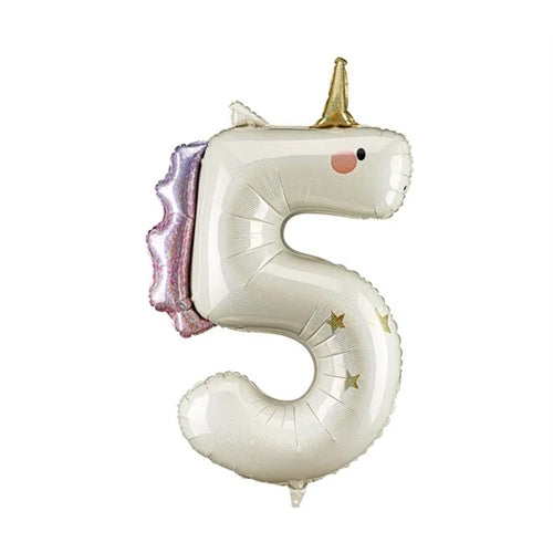 Palloncino in lamina numero unicorno, 93 cm, misto
