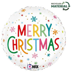 Palloncino in foil 18" fiocchi di neve multicolor "merry christmas"