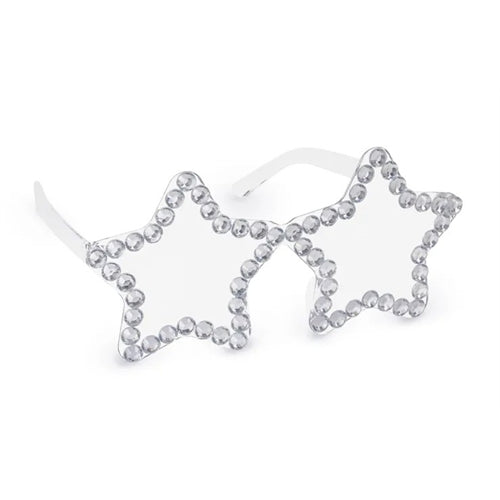 Occhiali a forma di stelle con strass, 14,5x7 cm, argento