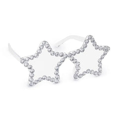 Occhiali a forma di stelle con strass, 14,5x7 cm, argento