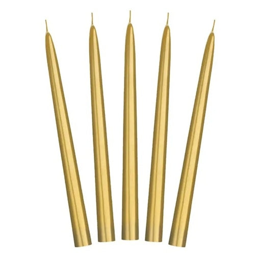 Candele coniche, metalliche, oro, 24 cm