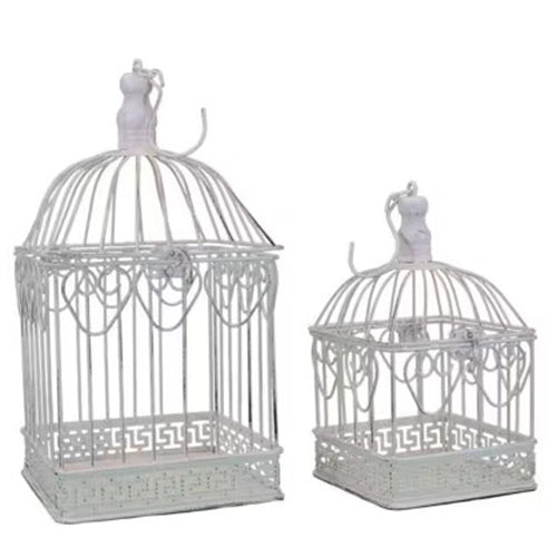 Set 2 gabiette quadrate in ferro bianche h. 34/ 43 cm