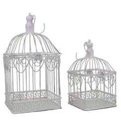 Set 2 gabiette quadrate in ferro bianche h. 34/ 43 cm