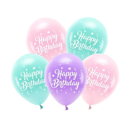 Blister palloncini mix color happy birthday 5 pz