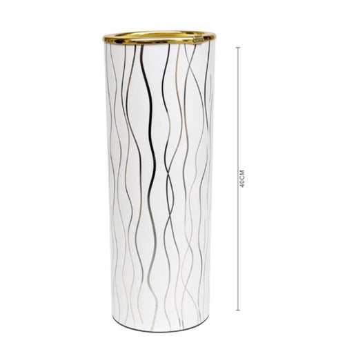 Vaso cilindrico bianco con dettagli oro h. 40 cm