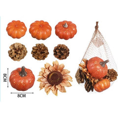 Set decorazioni autunnali con zucche, pigne e girasole
 8 pz