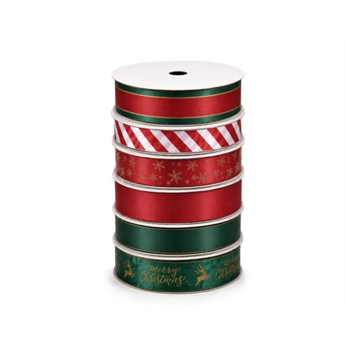 Set di nastri natalizi, 1,5-2,5x300 cm, assortimento di disegni