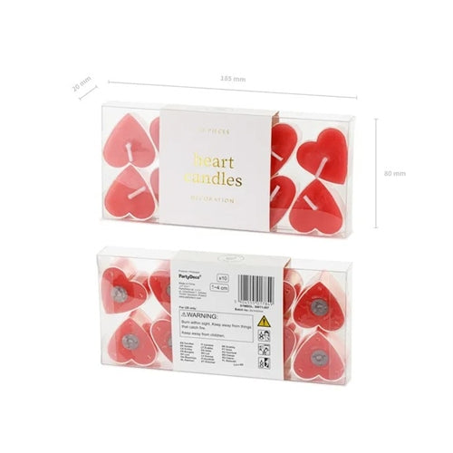 Candele tealight a forma di cuore, 4 cm, rosse (1 confezione / 10 pz.)
