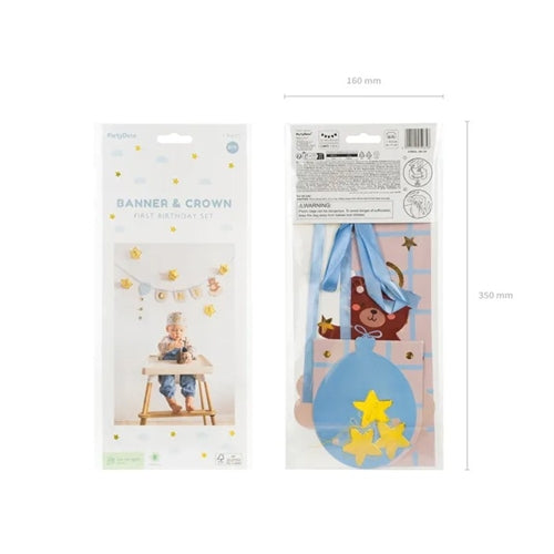 Striscione corona con orsacchiotto, 50x20,5 cm, mix