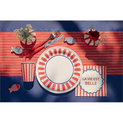 Piatti in carta a righe rosse – 6 pz