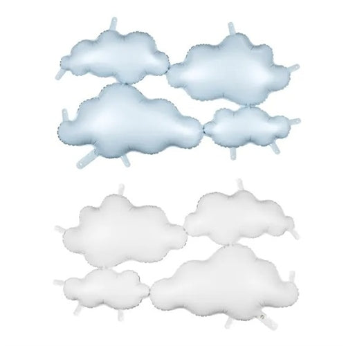 Palloncino in foil con sfondo bifacciale nuvole, 99x52 cm, bianco-azzurro
