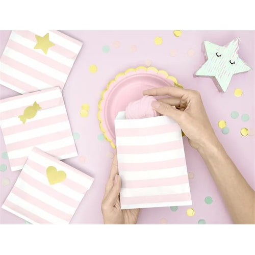 Sacchetti porta dolcetti yummy, rosa chiaro, 13x14cm (1 confezione / 6 pezzi)