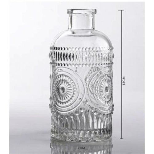 Bottiglia vaso in vetro decorato vintage h. 13 cm