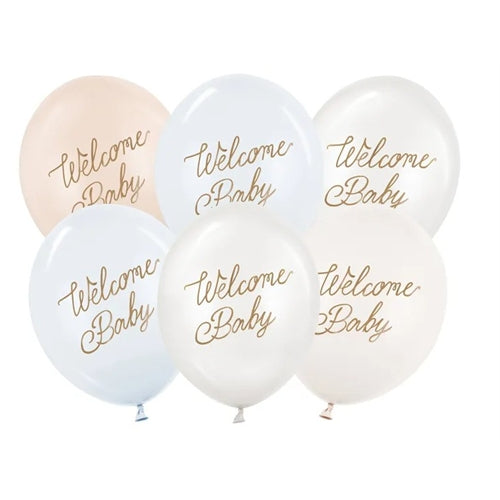 Palloncini 30 cm, welcome baby, mix blu (1 confezione / 6 pezzi)