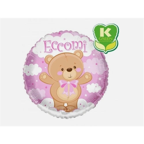 Mylar tondo eccomi orsetto 18" rosa