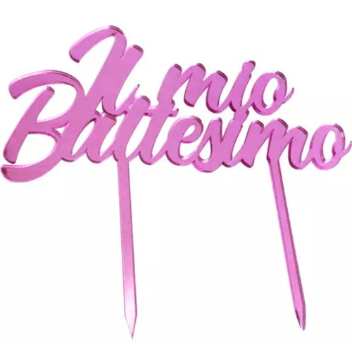 Cake topper battesimo rosa in plexiglas