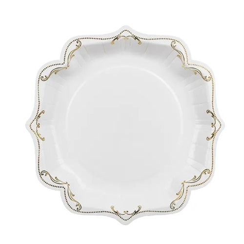 Piatti di carta decorativi con ornamento, bianchi, 26 cm (1 confezione / 6 pezzi)
