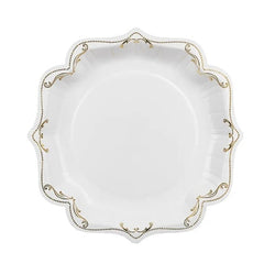 Piatti di carta decorativi con ornamento, bianchi, 26 cm (1 confezione / 6 pezzi)