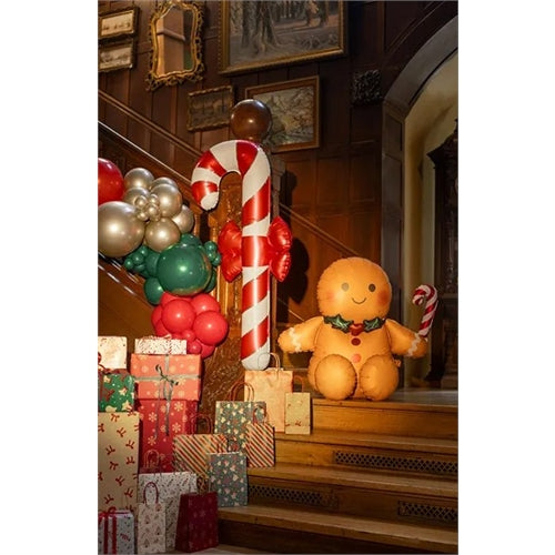 Palloncino in lamina a forma di bastoncino di zucchero con fiocco, 70x131,5 cm, beige e rosso