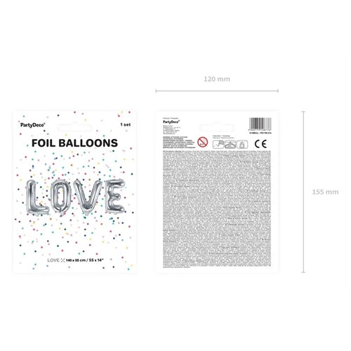 Palloncino foil love, 140x35cm, argento