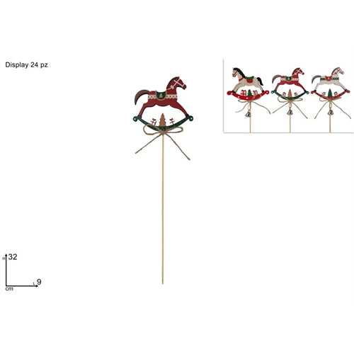 Pick natalizio cavallino a dondolo con campanellino – h 32 cm – colori assortiti