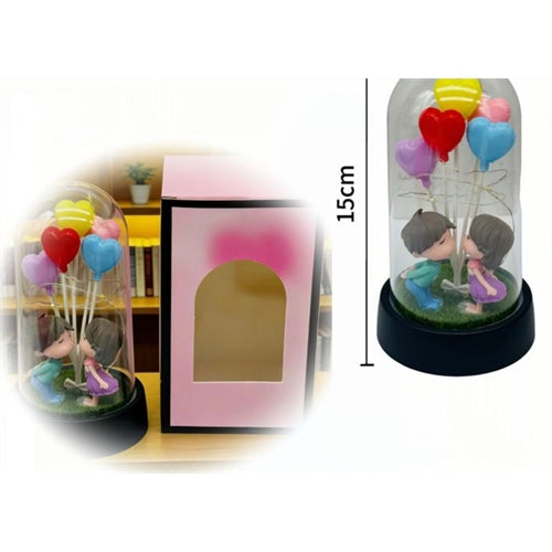 Composizione san valentino con due fidanzati in vetro h. 15 cm