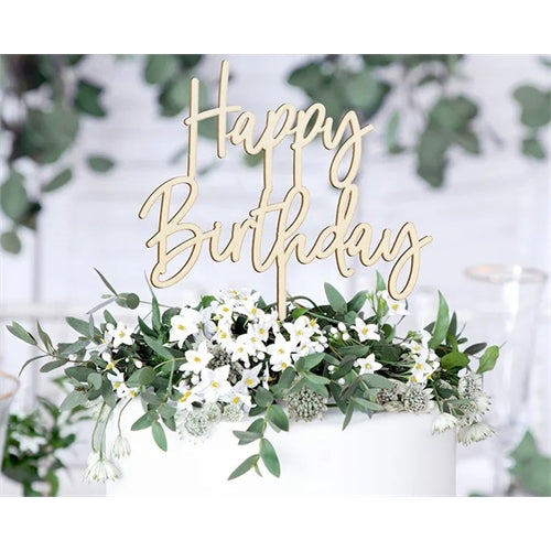 Cake topper in legno happy birthday 16.5 cm