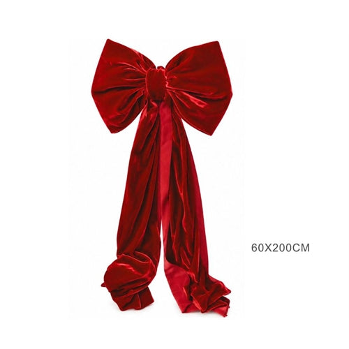 Fiocco natalizio gigante in velluto rosso con code lunghe – 60x200 cm