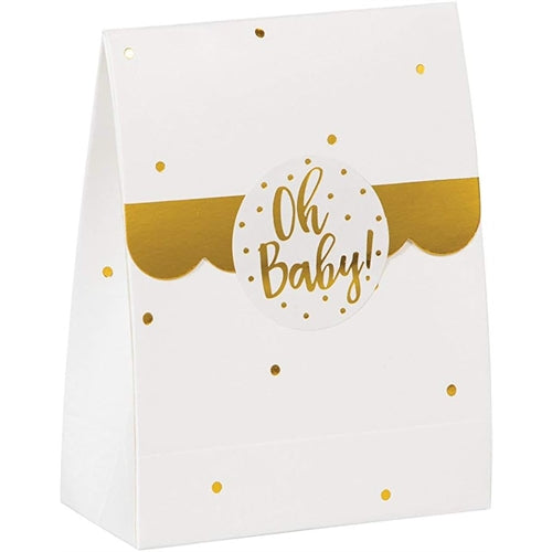 Loot bag carta bianca 11 x 9 cm con adesivo "oh baby!" 8 pz